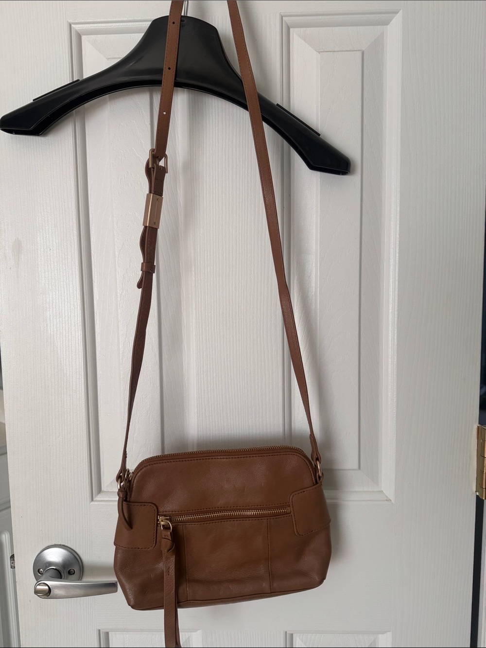 Foley + Corinna Brown Leather Crossbody with Front Zip Pocket